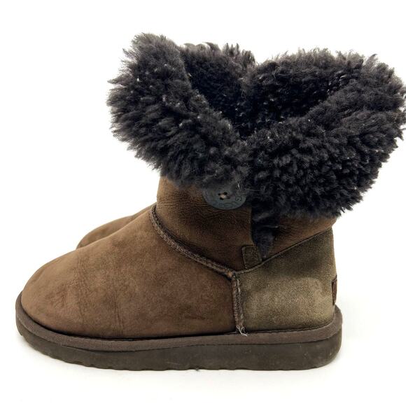 UGG Bailey Button Brown Suede and Shearling Boots Women's 7 US - Picture 2 of 9